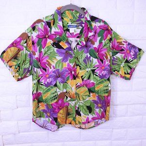 Vintage Pendleton Classic Bold Tropical Floral Blouse -14 Short Sleeve Button-up
